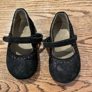 Black shimmer toddler dress shoes